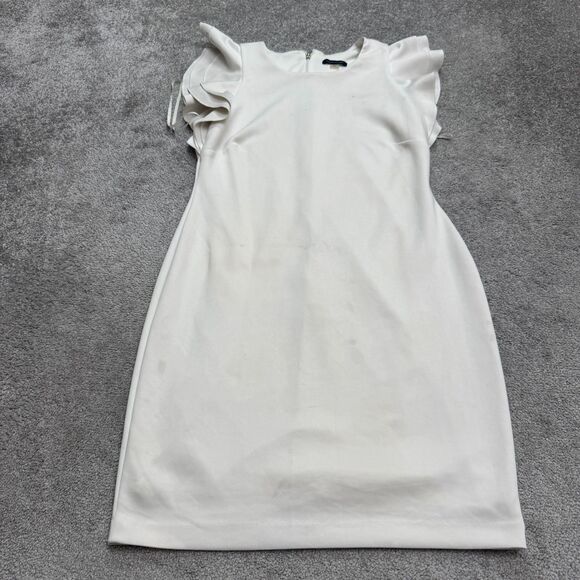 Tommy Hilfiger Ruffle Flutter Sleeve Sheath Pencil Dress Womens 12 White Classic - Picture 1 of 16